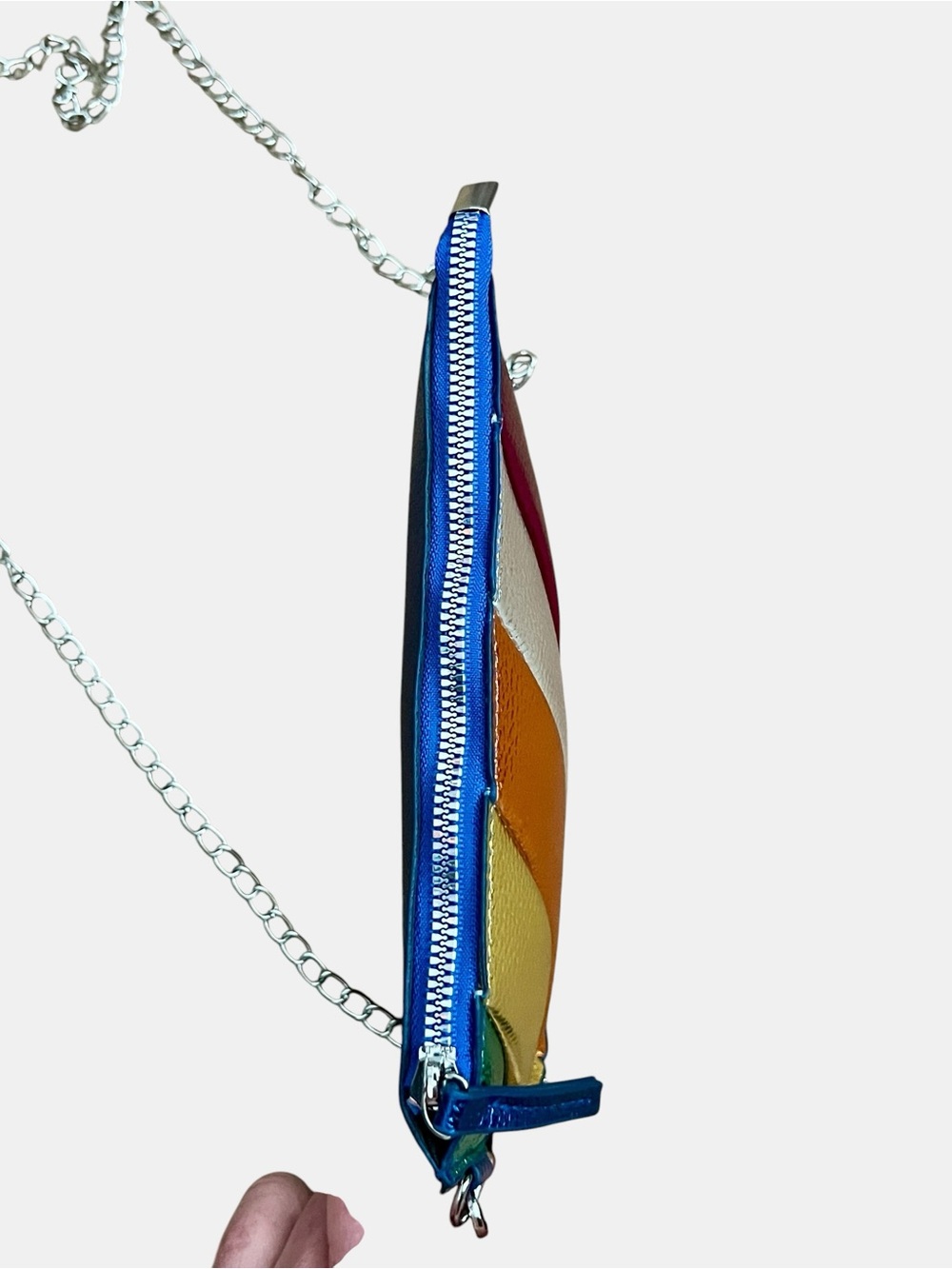 Color-Block Metallic Rainbow Crossbody Bag with Silver Chain Strap - Picture 5 of 9